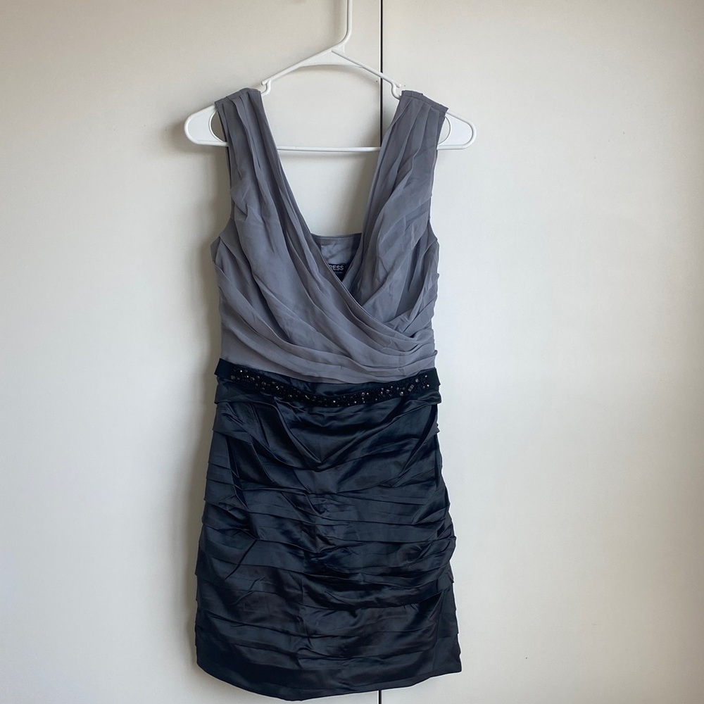 Express Gray and Black Draped Mini Dress